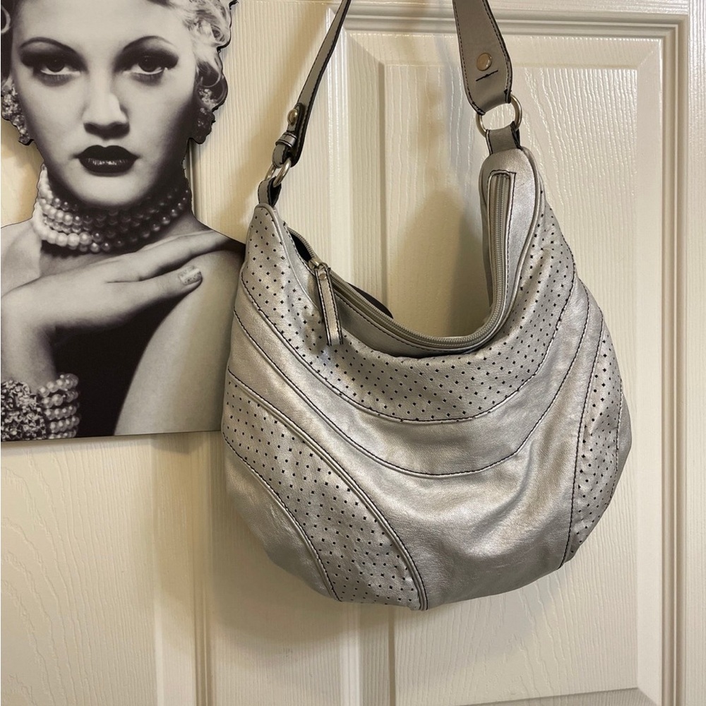Nine & Co Metallic Silver Slouch Hobo Bag